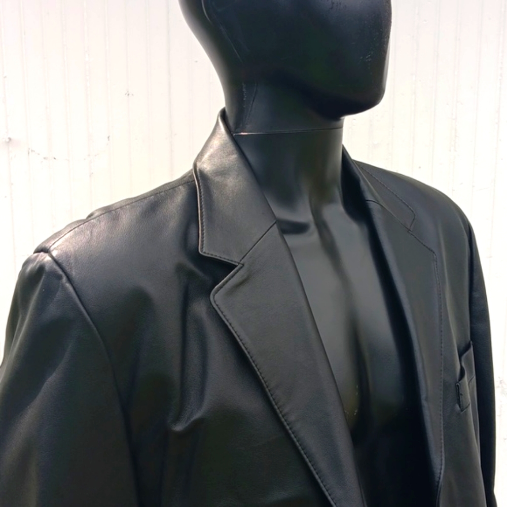 J. FERRAR MEN'S BLACK GENUINE LEATHER BLAZER/JACKET